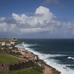 Puerto Rico, San Juan, Old San Juan, El Morro Fortress and La Perla village from Fort San Cristobal