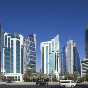 Qatar, Doha, Doha Bay, West Bay Skyscrapers, morning