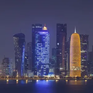 Doha Bay Print at Dawn with West Bay Skyscrapers Doha Bay Print at Dawn with West Bay Skyscrapers