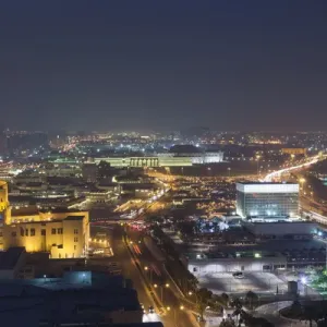 Qatar, Doha, FANAR, Qatar Islamic Cultural Center, elevated view, dusk
