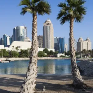 Qatar, Doha, West Bay hotels, dawn