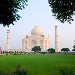 The quiet peaceful World Famous Taj Mahal at sunrise one of the wonders of the world