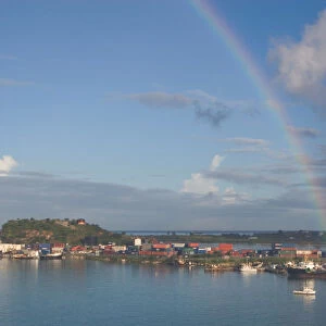 A rainbow over the harbor in St. Johns, Antigua, in the southern Caribbean