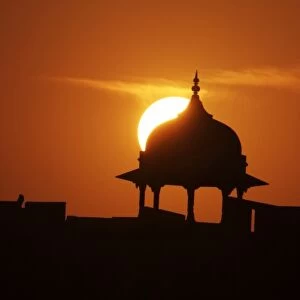 Rajasthan, India A belfried at sunset near the Taj Mal