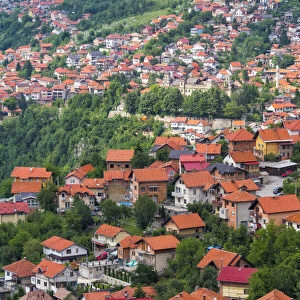 Red roof houses on the hill side, Sarajevo, Bosnia and Herzegovina