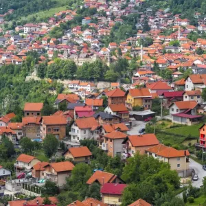 Red roof houses on the hill side, Sarajevo, Bosnia and Herzegovina