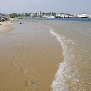 Rhode Island, Block Island. Beach view of harbor area of New Shoreham