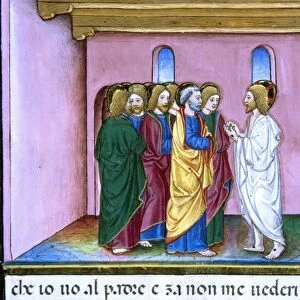 Risen Jesus announces to the disciples the coming of the Holy Spirit. Illuminated