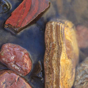 River rocks naturally polished in Lower Deschutes River, Central Oregon, USA