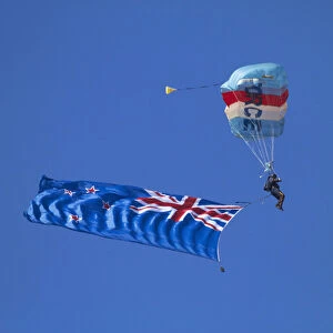 RNZAF Sky Diver and New Zealand flag, Warbirds over Wanaka, Wanaka, South Island