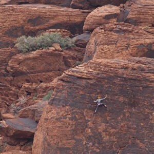 Rock climber at Red Rock Canyon, Las Vegas, Nevada
