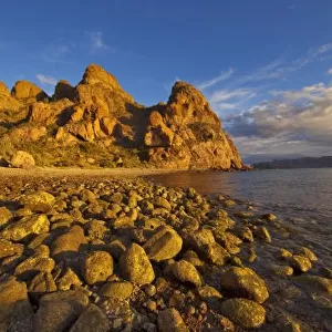 Rocky shoreline on Isla Carmen in the Gulf of California near Loreto, Mexico