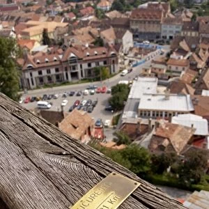 Romania, Transylvania, Sighisoara. Birthplace of Vlad Tepes, Dracula. Rooftop view