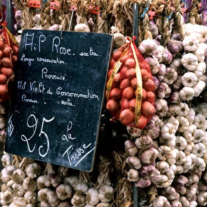 ropes of garlic in local shop of Nice France