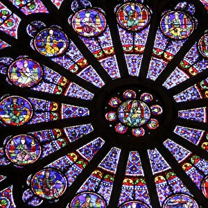 A rose window in Notre Dame cathedral, Paris, France