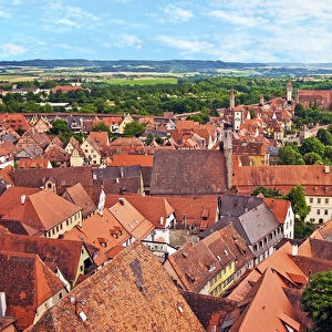 Rothenburg ob der Tauber, Bavaria, Germany, A view over the rooftops of the 13th