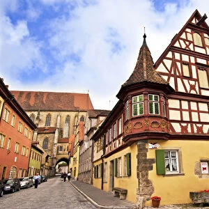 Rothenburg ob der Tauber, Germany, a viw of the old town with Cross Timbered Houses