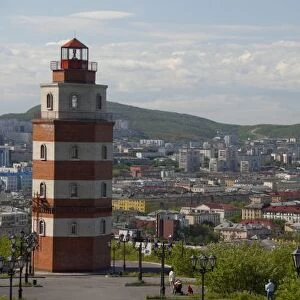 Russia, Murmansk. Largest city north of the Arctic Circle. Lighthouse Monument dedicated to sailors
