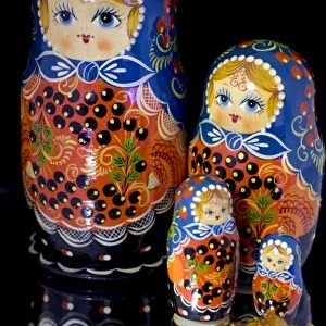 Russia, Russian handicrafts. Traditional painted matryoshka dolls, and amber. Property released