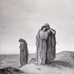 Ruth and Naomi, 19th cent. Bible engraving by Gustav Dore GERMANY