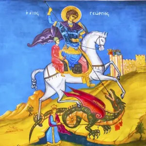 Saint George Dragon Fresco Print, Madaba Jordan