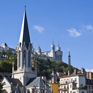 Saint Georges church, Basilique Notre Dame de Fourviere, Saone River, Lyon, Rhone, France