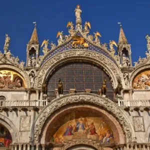 Saint Marks Basilica, Cathedral, Church Statues Mosaics Details Venice Italy Facade