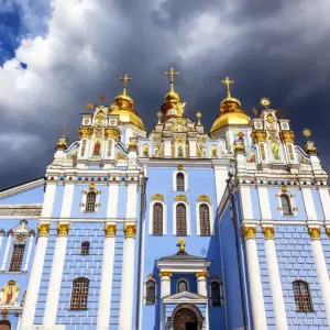 Saint Michael Monastery Cathedral Steeples Spires Facade Kiev Ukraine Saint Michael Monastery Cathedral Steeples Spires Facade Kiev Ukraine