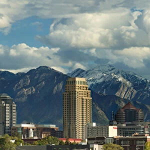Salt Lake City with Wasatch Front in Background, Utah