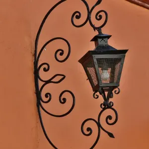 San Miguel De Allende Print: Colorful Buildings with Lantern and Shadow San Miguel De Allende Print: Colorful Buildings with Lantern and Shadow