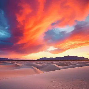 Sandy desert at sunset or sunrise. (AI Generated) Sandy desert at sunset or sunrise. (AI Generated)