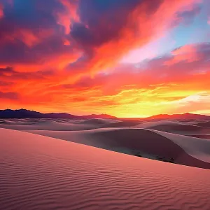 Sandy desert at sunset or sunrise. (AI Generated) Sandy desert at sunset or sunrise. (AI Generated)