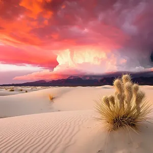 Sandy desert at sunset or sunrise. (AI Generated) Sandy desert at sunset or sunrise. (AI Generated)