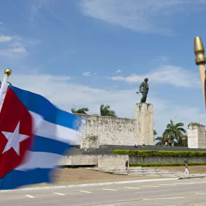 Santa Clara, Cuba memorial to Che Guevara hero of Revolution with USA and Cuba flags