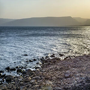 Sea of Galilee Capernum from Saint Peters House Israel Tiberias in distance