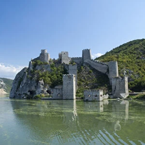 Serbia, Danube River between Smederevo & Iron Gate. Ruins of Golubac Castle, c. 14th