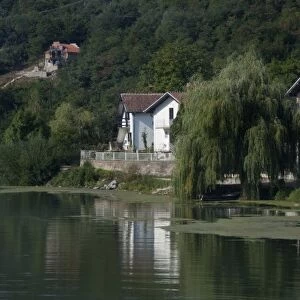 Serbia, Donji Milanovac. Typical Danube riverside home