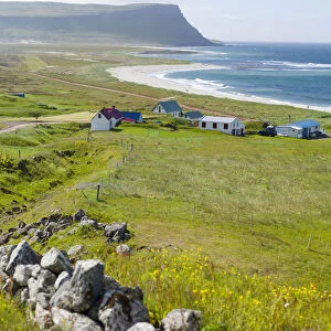 Settlement and beach at Hvallatur. The remote Westfjords (Vestfirdir) in northwest Iceland