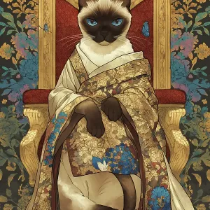Siamese Cat on Throne. Illustration style. (AI Generated) Siamese Cat on Throne. Illustration style. (AI Generated)