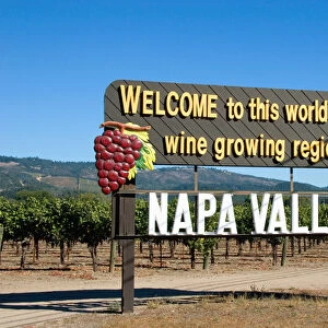 A sign welcoming you to Napa Valley famous for its wine growing region, California