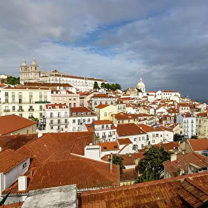 Signature red roof tile buildings at overview in Lisbon, Portugal