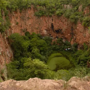 Sink hole now used by Macaws for nesting Serra da Bodoquena. Limestone elevated