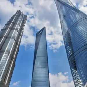 Three Skyscrapers Reflections Make Patterns and Designs Liujiashui Financial District Three Skyscrapers Reflections Make Patterns and Designs Liujiashui Financial District