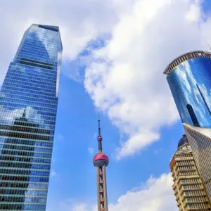 Three Skyscrapers Reflections Oriental Pearl TV Tower Liujiashui Financial District Shanghai China Three Skyscrapers Reflections Oriental Pearl TV Tower Liujiashui Financial District Shanghai China