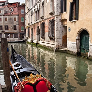 Small Canal Bridge Buildings Gondola Boats Reflections Venice Italy Resubmit--In