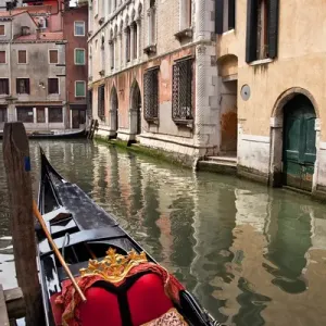 Small Canal Bridge Buildings Gondola Boats Reflections Venice Italy Resubmit--In