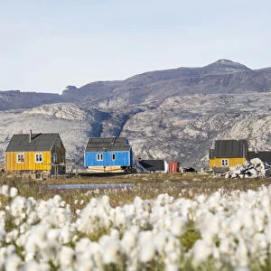 Small fishing village Ikerasak on Ikerask island in the Uummannaq Fjord System, Greenland