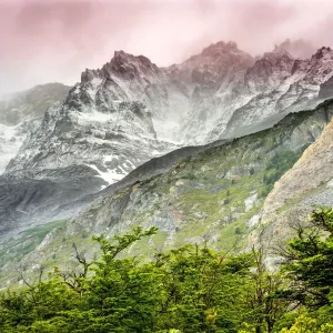 Snow, mountains and lake, Torres del Paine National Park, Patagonia, Chile