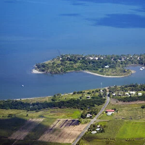 Sonaisali Island Resort, and farmland, near Nadi, Viti Levu, Fiji, South Pacific - aerial