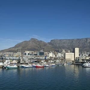 South Africa, Cape Town. Victoria & Alfred waterfront area with Table Mountain in the distance